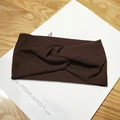 Dark brown ribbed knit headband with twist knot design for yoga and face washing - Cross / Coffee