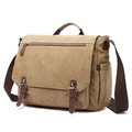 Herren-Aktentasche aus khakifarbenem Canvas mit braunem Lederbesatz und Tragegurt - Khaki