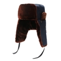 Gorro ushanka de invierno azul marino a prueba de viento con forro de piel sintética marrón - Azul con piel marrón