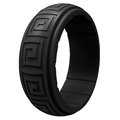 Men's matte black silicone ring with embossed geometric pattern for outdoor sports - US 7 / Black