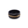 Anillo de acero de titanio para hombre con bordes negros mates y ranura central dorada tipo engranaje - US 10 / Dorado