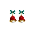 Christmas bowknot bell earrings with red crystals and white pearls on silver needles - Green Bowknot + Red Bell (S925 Silver Needle)