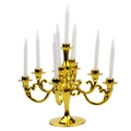 Gold 9-arm metal candelabra cake topper with nine white spiral candles on white background - 9-Arm Candelabra-Gold Plated