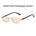 Rectangle gold frame sunglasses with champagne lenses and striped metal temples - Gold Frame Champagne Lens