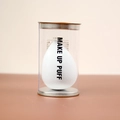 White teardrop makeup sponge puff in a transparent cylindrical case with metal lid - Waterdrop Shape (Cylinder Pack) / Blue