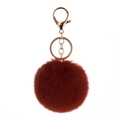 Faux rabbit fur ball keychain in wine red with gold alloy ring for handbags and purses - Light Gold Figure 8 Chain Lobster Clasp / Caramel color