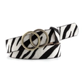 Women's zebra print faux fur belt featuring a stylish double round ring metal buckle - Zebra Print
