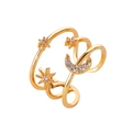 Eleganter dreilagiger Goldring mit Mond und Sternen und funkelnden Zirkoniasteinen im Design - Stern-Mond-Stil (7679) / Gold