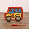 Magnetic wooden bus maze puzzle with colorful beads and tethered wand for toddlers - Car