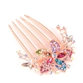 Rose gold flower hair comb with colorful rhinestones and five polished metal teeth - 5-Tooth Hair Comb / Colorful