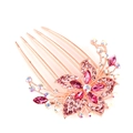 Rose gold five-tooth hair comb with pink floral rhinestones and shimmering AB crystals - 5-Tooth Hair Comb / Rose Red