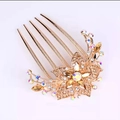 Elegant gold flower hair comb with sparkling rhinestones and a colorful center stone - 5-Tooth Hair Comb / Champagne