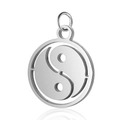 Macro-opname van een zilveren Tai Chi Yin Yang hanger van gepolijst roestvrij staal - Tai Chi Staal