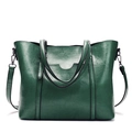 Fashionable green oil wax leather tote bag with adjustable crossbody strap for women - Green