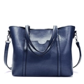 Deep blue faux oil wax leather tote bag with dual handles and detachable shoulder strap - Dark Blue
