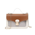 Brown and cream crossbody phone bag with sparkling star patterns and gold chain strap - Brown
