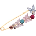 Large safety pin brooch with colorful enamel butterflies and sparkling crystals - Butterfly Colorful