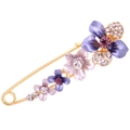 Golden safety pin brooch with purple enamel flowers and sparkling rhinestones inlay - Purple Bauhinia