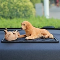 Golden Retriever car ornament featuring realistic adult and puppy dogs on a dash mat - Earthy Yellow Mother and Child Dog Set + Mat