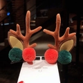 Christmas reindeer antler hair clips with festive red and green pompoms for holiday styling - A7# Red & Green Ball - Brown Antler Pair