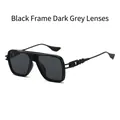 Square vintage punk sunglasses with black frames and dark grey lenses for men - Black Frame Black Grey Lens