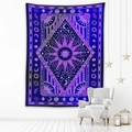 Detail of bohemian tapestry with sun and moon pattern hanging above a gray sofa - 73X95CM (Cross-border Brushed) / Purple Blue (GT107502)