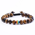 Bracelet ajustable en perles d'œil de tigre avec une perle d'accent arc-en-ciel colorée - Oeil de Tigre Tissé