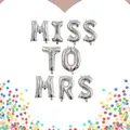 Set di palloncini in alluminio argento Miss to Mrs da 16 pollici per decorazioni sposa - Stile Lettera / Argento