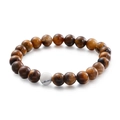 Handmade bracelet with brown tiger eye beads and a single white marble textured stone - Tiger Eye Style (KB109635-Z)