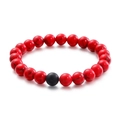 Bracelet DIY en perles de pierre rouge 8mm avec perle d'onyx noir mat pour couples - Style de Perles Rondes à Motif de Marbre Rouge (KB109662-Z)