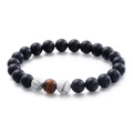 Pulsera de ágata negra mate de 8 mm con turquesa blanca y ojo de tigre marrón - Estilo de Turquesa Blanca con Onix Negro Mate (KB109665-Z)