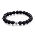 Minimalist black volcanic lava stone beaded bracelet with a white marble bead - Black Lava Stone with Single White Turquoise (KB109668-Z)
