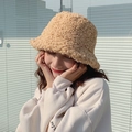 Plush lamb wool bucket hat in khaki color for women featuring a cozy and warm design - M (56-58cm) / Khaki