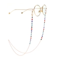 Bohemian gold metal sunglasses chain with colorful evil eye charms on a white background - Handmade Glasses Chain (GL955) / Gold/Multicolor