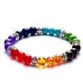 Close-up of rainbow braided bead bracelet with natural stone texture and metal spacers - Multicolor Stone Beads with Metal Spacers Style (16BR229)