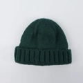 Dark green chunky knit beanie with wide ribbed cuff for winter warmth and comfort - 52-58cm / Dark Green