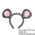 Cerchietto con orecchie di topo in peluche grigio e rosa, leggero per feste a tema - Orecchie da Topo Grigie di Peluche