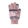 Pink winter knit gloves with white reindeer patterns and touchscreen-compatible fingertips - One Size / Little Deer Pink