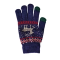 Navy blue winter knitted gloves with white reindeer pattern and touchscreen fingertips - One Size / Navy Reindeer