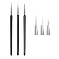 Detailed view of three professional nail art liner brushes with fine synthetic bristles - 3pcs / Black Handle Painting Brush