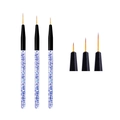 Macro detail of three professional nail art liner brushes with blue glitter acrylic handles - 3pcs / Blue Glitter Handle Brush
