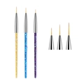 Set of 3 nail art liner brushes with sparkling glitter handles and fine detail tips - 3pcs / Glitter Handle Liner Brush