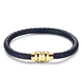 Bracciale da uomo minimalista in pelle intrecciata blu scuro con chiusura magnetica d'oro - Blu