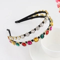 Baroque floral double headband featuring colorful rhinestones and imitation pearls - Double Layer-Multi-color