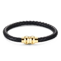Bracciale in pelle nera intrecciata con chiusura magnetica dorata lucida - Nero