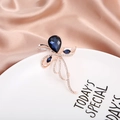 Deep blue water-drop gem brooch with rose gold accents and crystal floral details - Dark Blue Water Drop