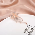 Rose gold floral brooch with pink cat-eye petals and white crystal accents on silk - Pink Cat's Eye Flower