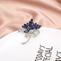 Elegant silver brooch featuring dark blue crystal petals and micro-paved diamond flowers - Dark Blue Marquise Flower