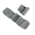 Grey knitted arm sleeves with thumb holes and ribbed cuffs for sun protection or warmth - Light Gray
