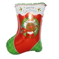 Palloncino in alluminio a forma di calza di Natale rosso e verde con motivi di renne - Calza Natalizia con Renna / Strisce Rosse e Verdi